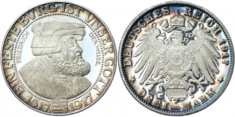 Germany - Empire Saxony-Albertine 3 Mark 1913 (1992) E Restrike
KM# 1276; J# 14...