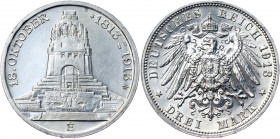 Germany - Empire Saxony-Albertine 3 Mark 1913 E Commemorative Issue
KM# 1275; J# 140; Silver 16.69 g.; Friedrich August III; Battle of Leipzig Centen...