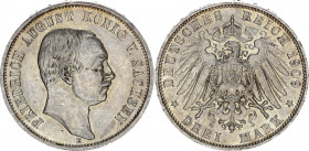 Germany - Empire Saxony 3 Mark 1909 E
KM# 1267; Silver; Friedrich August III; XF+