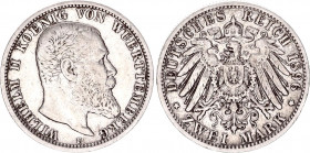 Germany - Empire Wurttemberg 2 Mark 1896 F
KM# 631; Silver; Wilhelm II; VF+