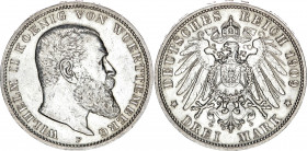 Germany - Empire Wurttemberg 3 Mark 1909 F
KM# 635; Silver; Wilhelm II; XF