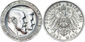Germany - Empire Württemberg 3 Mark 1911 F
KM# 636; J# 177a; Silver 16.58 g.; Wilhelm II; Silver Wedding Anniversary; Mint: Freudenstadt; UNC Luster