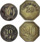 Germany 10 Pfennig P L Werth-Marke Notgeld & 20 Pfennig Wertmarke Notgeld (ND)
Brass 1.84 & 3.05 g.; VF