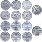 Germany - Weimar Republic 7 x 50 Reichspfennig 1919 - 1922
KM# 27; AKS# 37; J. 301; Aluminum; AUNC-UNC