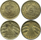 Germany - Weimar Republic 2 x 5 Rentenpfennig 1923 - 1924 A & J
KM# 32; AKS# 48; J. 308; Aluminum-Bronze; Mints: Berlin & Hamburg; AUNC-UNC