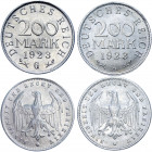 Germany - Weimar Republic 2 x 200 Mark 1923 A & G
KM# 35; AKS# 24; J. 304; Aluminum; Mints: Berlin & Karlsruhe; AUNC-UNC