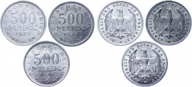 Germany - Weimar Republic 3 x 500 Mark 1923
KM# 36; AKS# 23; J. 305; Aluminum; Mints: A, E, G; UNC