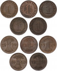 Germany - Weimar Republic 5 x 1 Reichspfennig 1929 - 1930
KM# 37; AKS# 57; J. 313; Bronze; Mints: A, D, F, A, F; AUNC-UNC