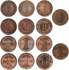 Germany - Weimar Republic 7 x 1 Reichspfennig 1935 - 1936
KM# 37; AKS# 57; J. 313; Bronze; Mints: A, D, E, F, G, A, D; AUNC-UNC