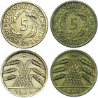 Germany - Weimar Republic 2 x 5 Reichspfennig 1925 - 1935 A
KM# 39; AKS# 49; J. 316; Aluminum-Bronze; Mints: Berlin; XF-UNC