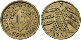 Germany - Weimar Republic 10 Reichspfennig 1936 J
KM# 40; Aluminum-Bronze 3.90 g.; XF