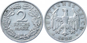 Germany - Weimar Republic 2 Reichsmark 1925 A
KM# 45; AKS# 32; J. 320; Silver 9.81 g.; Mint: Berlin; XF