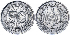 Germany - Weimar Republic 50 Reichspfennig 1931 A
KM# 49 AKS# 40; J. 324; Nickel 3.48 g.; Mint: Berlin; AUNC