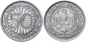 Germany - Weimar Republic 50 Reichspfennig 1935 A
KM# 49 AKS# 40; J. 324; Nickel 3.47 g.; Mint: Berlin; AUNC-