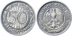 Germany - Weimar Republic 50 Reichspfennig 1935 D
KM# 49 AKS# 40; J. 324; Nickel 3.49 g.; Mint: Munich; AUNC