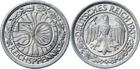 Germany - Weimar Republic 50 Reichspfennig 1937 A
KM# 49 AKS# 40; J. 324; Nickel 3.48 g.; Mint: Berlin; UNC