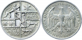 Germany - Weimar Republic 3 Reichsmark 1927 A Commemorative Issue
KM# 53; J. 330; Silver 14.95 g.; 400th Anniversary - Philipps University in Marburg...