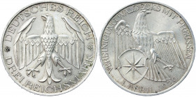 Germany - Weimar Republic 3 Reichsmark 1929 A Commemorative Issue
KM# 62; J. 337; Silver 14.96 g.; Association of Waldeck with Prussia; Mint: Berlin;...