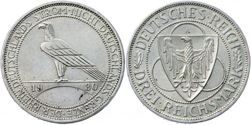 Germany - Weimar Republic 3 Reichsmark 1930 A Commemorative Issue
KM# 70; J. 34...