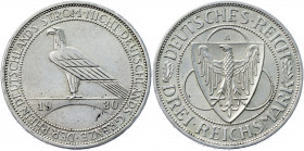 Germany - Weimar Republic 3 Reichsmark 1930 A Commemorative Issue
KM# 70; J. 345; Silver 14.92 g.; Liberation of Rhineland; Mint: Berlin; UNC