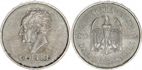 Germany - Weimar Republic 3 Reichsmark 1932 A
KM# 76; Silver; Centenary - Death of Goethe; UNC