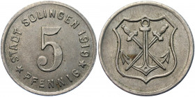 Germany - Weimar Republic Solingen 5 Pfennig Notgeld 1919
Funck# 508.3; Men05# 23636.4; Men18# 29571.4; Iron 2.57 g.; Mint: Nuremberg; AUNC