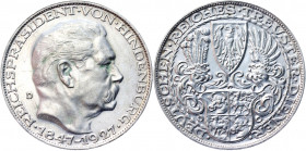 Germany - Weimar Republic Silver Medal "80th Birthday of Paul von Hindenburg" 1927 D
X# 1; Kienast 386; Silver 24.77 g., 36 mm; by K. Goetz; "The Ger...