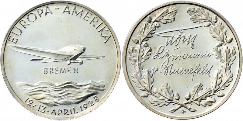 Germany - Weimar Republic Silver Medal "1st Transatlantic East-West Flight" 1928...