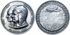 Germany - Weimar Republic Silver Medal "Ehrenfried Günther Freiherr von Hünefeld and Hermann Köhl" 1928
Kaiser 931; Silver 24.41 g., 37 mm; by Karl G...
