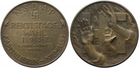 Germany - Weimar Republic Election Donation Bronze Medal "NSDAP" 1932
Bronze 20.95 g., 35.4 mm; by Lauer; Obv: Hands raised all around a large swasti...