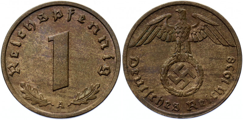 Germany - Third Reich 1 Reichspfennig 1938 A
KM# 89; AKS# 58; J. 361; Bronze 1....