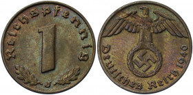 Germany - Third Reich 1 Reichspfennig 1940 J
KM# 89; AKS# 58; J. 361; Bronze 1.98 g.; Mint: Hamburg; UNC Toned, Luster.