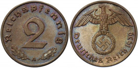 Germany - Third Reich 2 Reichspfennig 1939 A
KM# 90; AKS# 55; J. 362; Bronze 3.34 g.; Mint: Berlin; UNC Luster