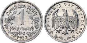 Germany - Third Reich 1 Reichsmark 1937 G
KM# 78; AKS# 36; J. 354; Nickel 4.82 g.; Karlsruhe; UNC