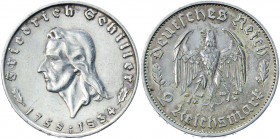 Germany - Third Reich 2 Reichsmark 1934 F Commemorative Issue
KM# 84; AKS# 94; J. 358; Silver 7.94 g.; 175th Anniversary of Friedrich Schiller's Birt...