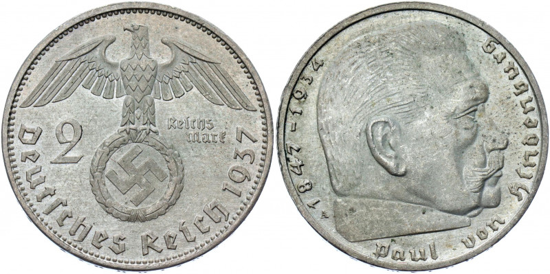 Germany - Third Reich 2 Reichsmark 1937 A
KM# 93; AKS# 33; J. 366; Silver 8.00 ...