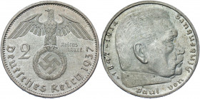 Germany - Third Reich 2 Reichsmark 1937 A
KM# 93; AKS# 33; J. 366; Silver 8.00 g.; Swastika-Hindenburg Issue; Mint: Berlin; AUNC