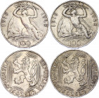 Czechoslovakia 2 x 100 Korun 1948
KM# 27; Silver; 30th Anniversary of Independence; AUNC/UNC