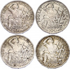 Czechoslovakia 4 x 100 Korun 1949
KM# 29; Silver; 700th Anniversary of Jihlava Mining Privileges; AUNC/UNC