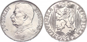 Czechoslovakia 100 Korun 1949
KM# 30; Silver; 70th Birthday of Josef V. Stalin; UNC