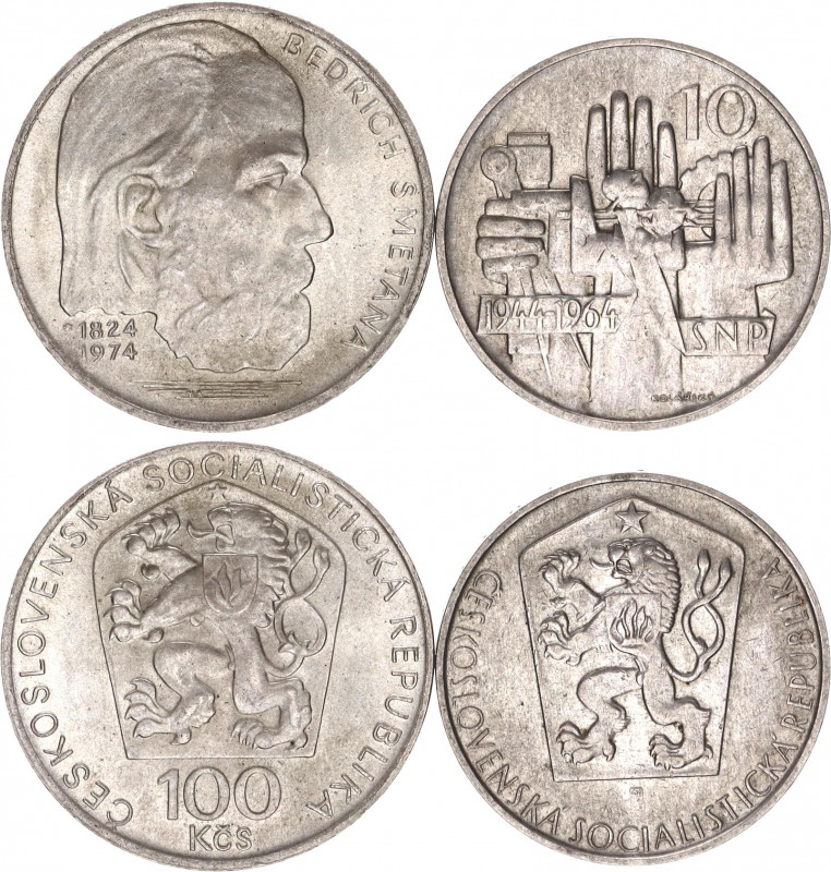 Czechoslovakia 10 & 100 Korun 1964 - 1974
KM# 56, 82; Silver; Various Motives; ...