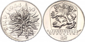 Czechoslovakia 25 Korun 1969
KM# 67; Silver, Proof; 1944 Slovak National Uprising; Mintage 5000 pcs