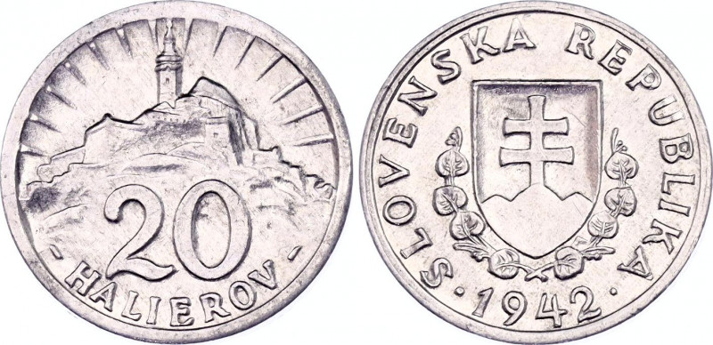 Slovakia 20 Halierov 1942
KM# 4a; Aluminium. UNC.