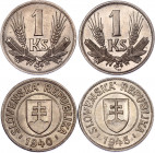 Slovakia 2 x 1 Koruna 1940 & 1945
KM# 6; AUNC/UNC