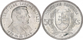 Slovakia 50 Korun 1944
KM# 10; Silver; Jozef Tiso; XF+