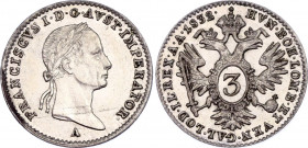 Austria 3 Kreuzer 1832 A
KM# 2121; Silver; Franz I; UNC