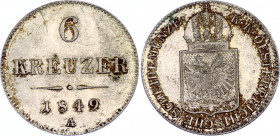 Austria 6 Kreuzer 1849 A
KM# 2200; Silver; Franz Joseph I; UNC