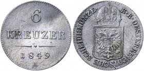 Austria 6 Kreuzer 1849 A
KM# 2200; Silver 1.91 g.; Franz Joseph I; 1849 A was struck between 1849-1850 and then again 1859-1862; AUNC