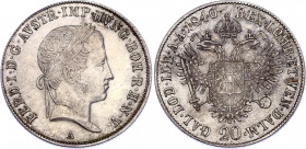Austria 20 Kreuzer 1840 A
KM# 2208; Silver; Ferdinand I; UNC