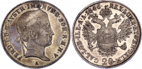 Austria 20 Kreuzer 1846 A
KM# 2208; Silver, Ferdinand I; Nice patina.